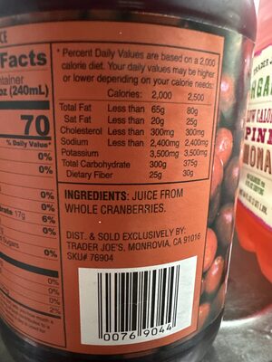 100% Cranberry Juice - Ingredients