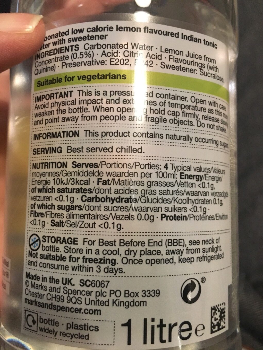 Diet tonic - Nutrition facts