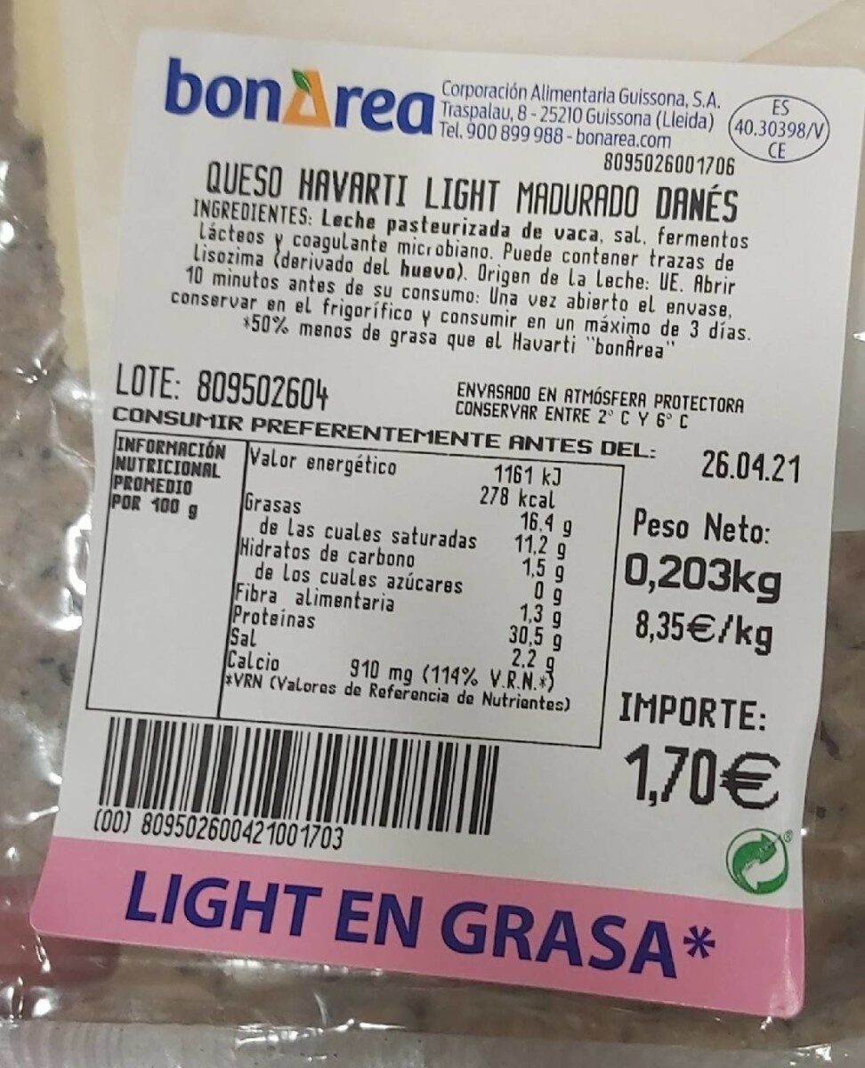 Queso havarti light maduro danés - Product - es