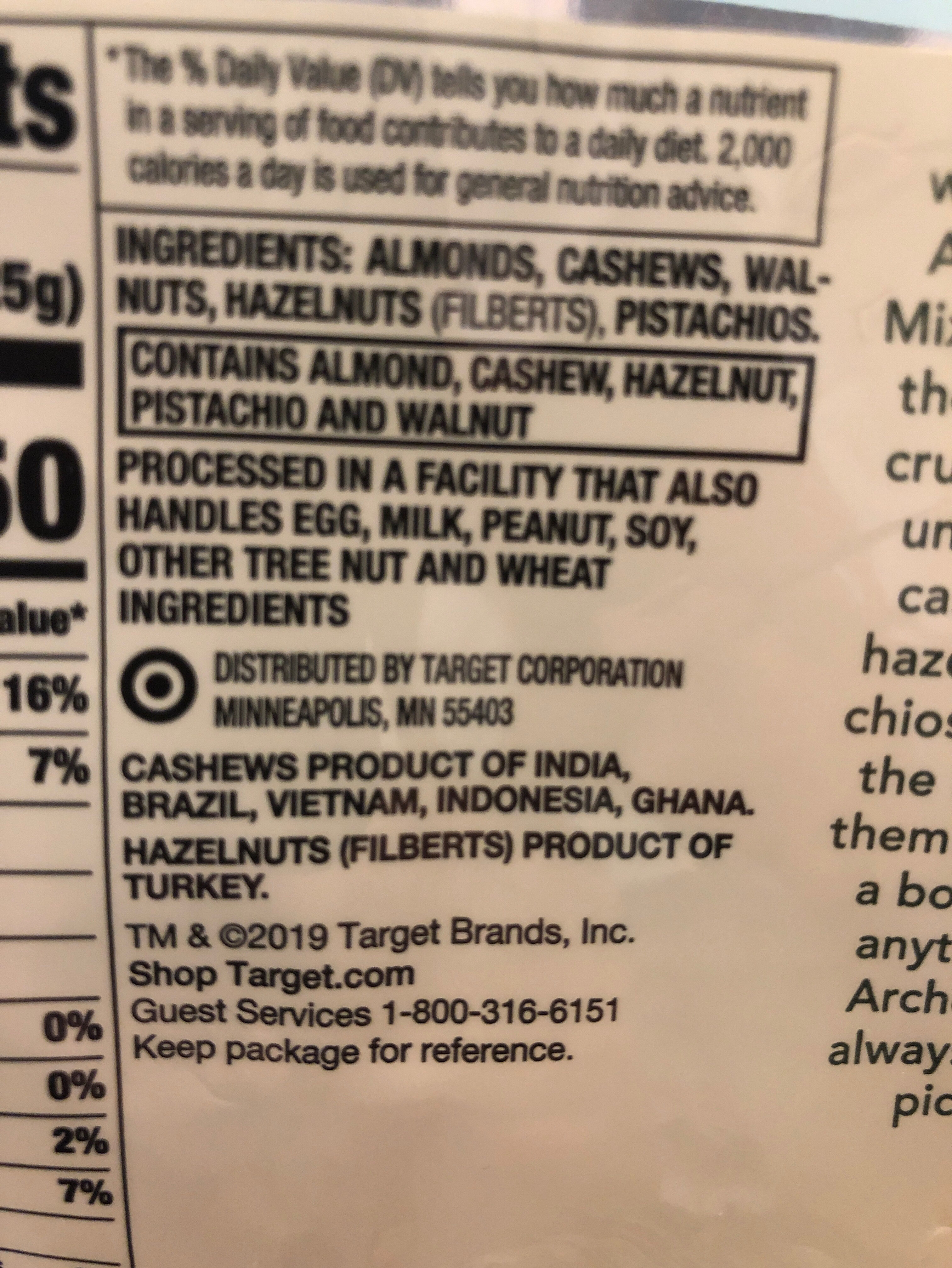 Unsalted Raw Mixed Nuts - Ingredients