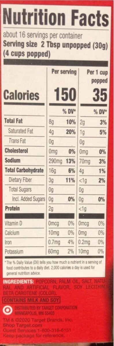 Butter microwave popcorn - Nutrition facts