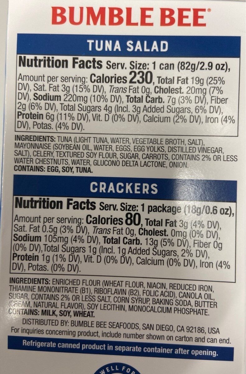 Snack on the run tuna salad with crackers - Información nutricional - en