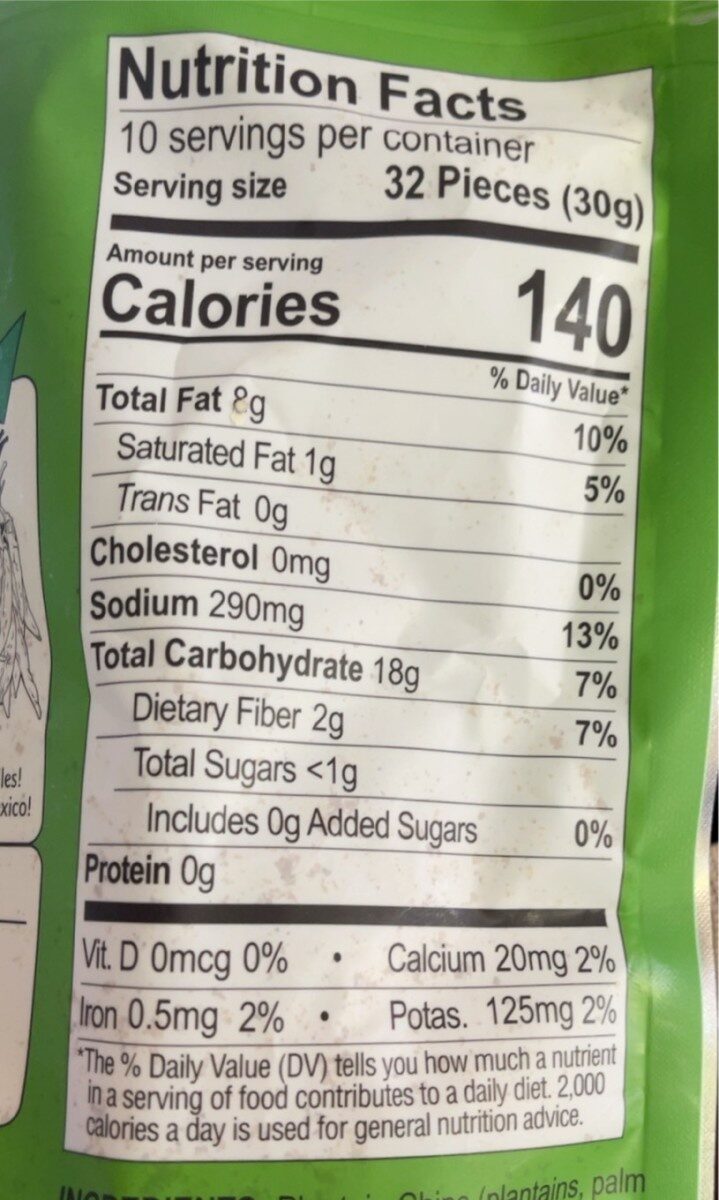 Hatch green chile plantain chips - Nutrition facts