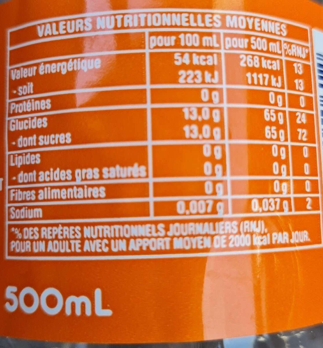 Fanta saveur orange - Tableau nutritionnel