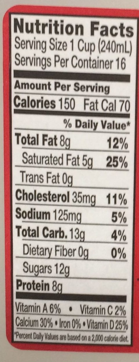 Whole milk - Nutrition facts