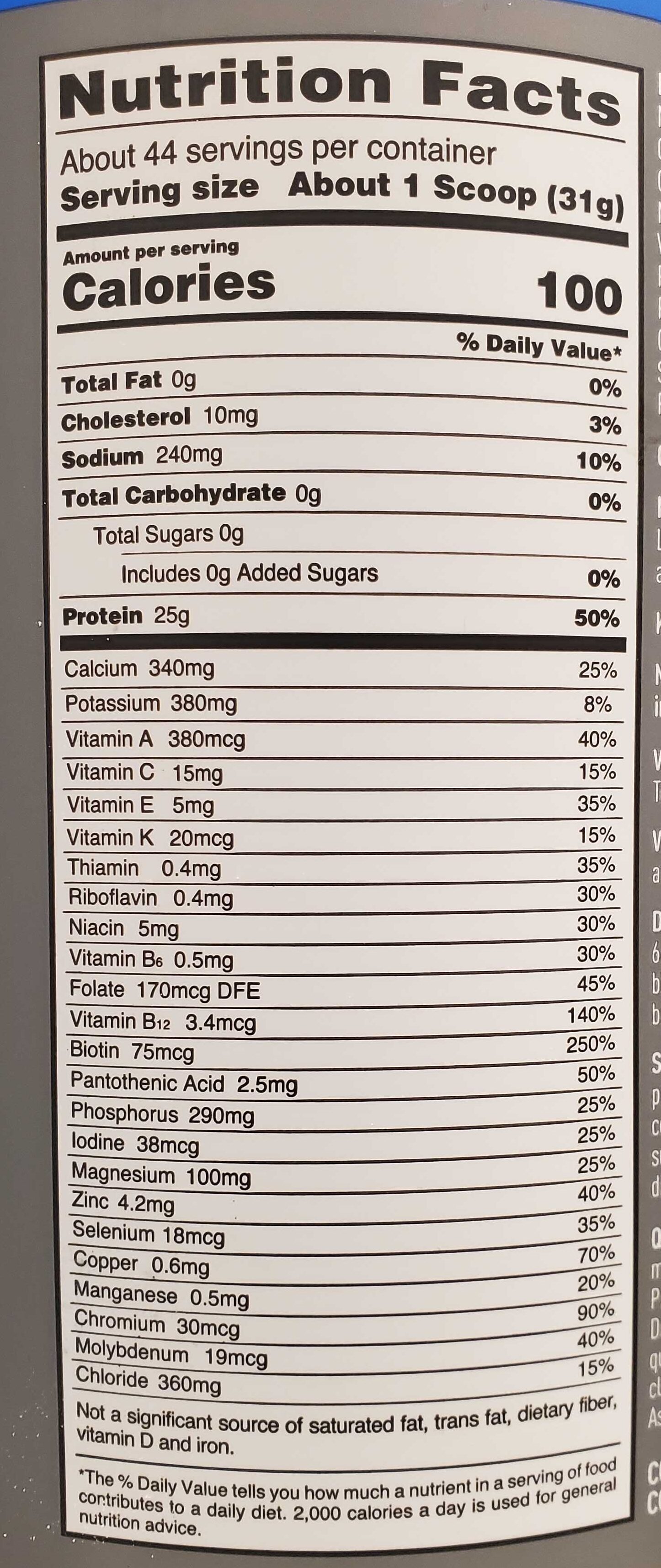 Isopure Zero/Low Carb Creamy Vanilla - Nutrition facts