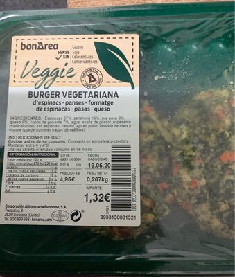 Burger vegetariana - Producte - es