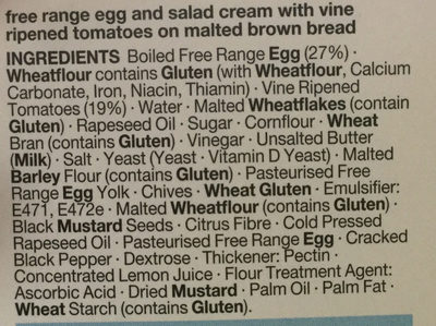 Free range egg, tomato & salad cream - المكونات - en