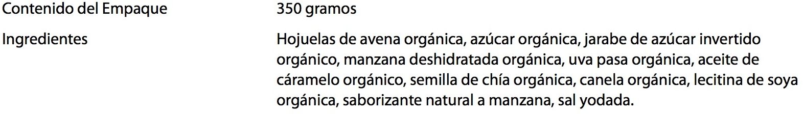 Granola Orgánica Granvita - Ingrédients - es