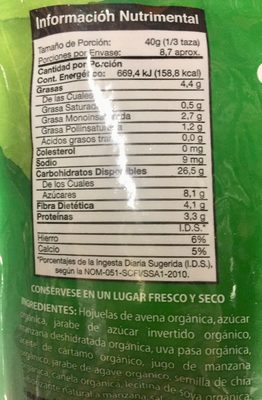 Granola Orgánica Granvita - Tableau nutritionnel - es