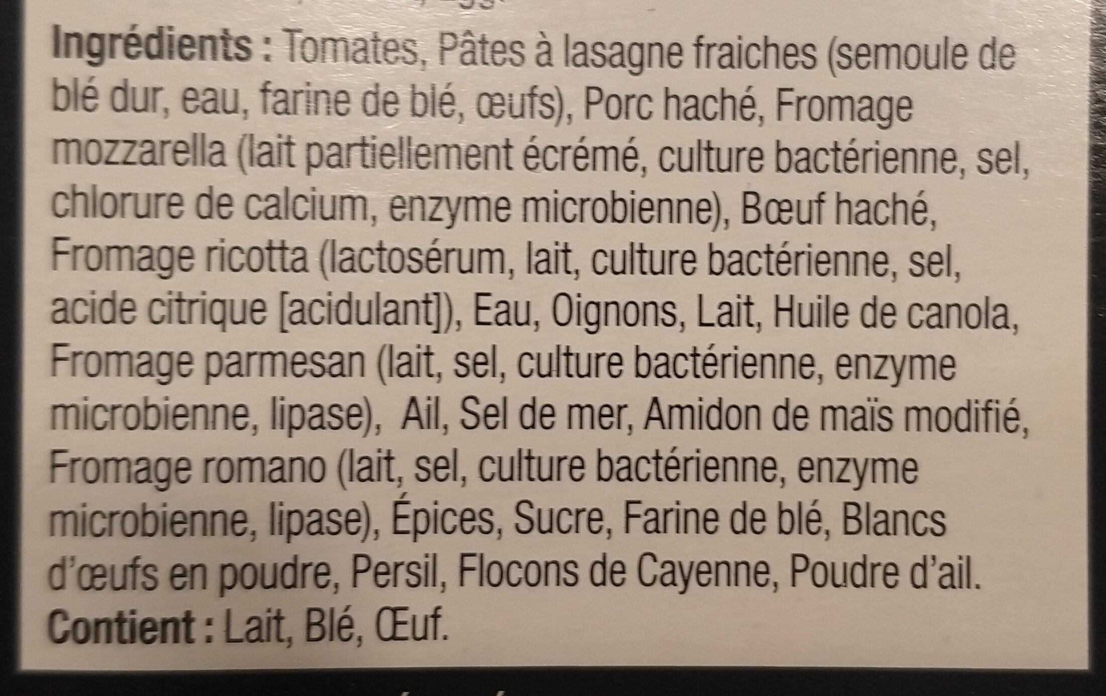 Lasagne - Ingredients - fr