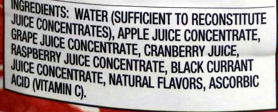 Ks cranberry raspberry 100% blend - Ingredients