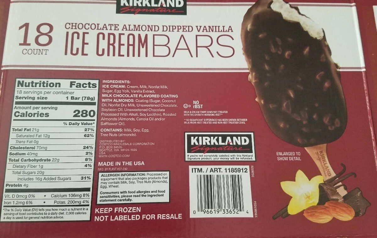 Chocolate Almond Dipped Vanilla Ice Cream Bars - Product
