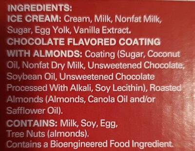 Chocolate Almond Dipped Vanilla Ice Cream Bars - Ingredients