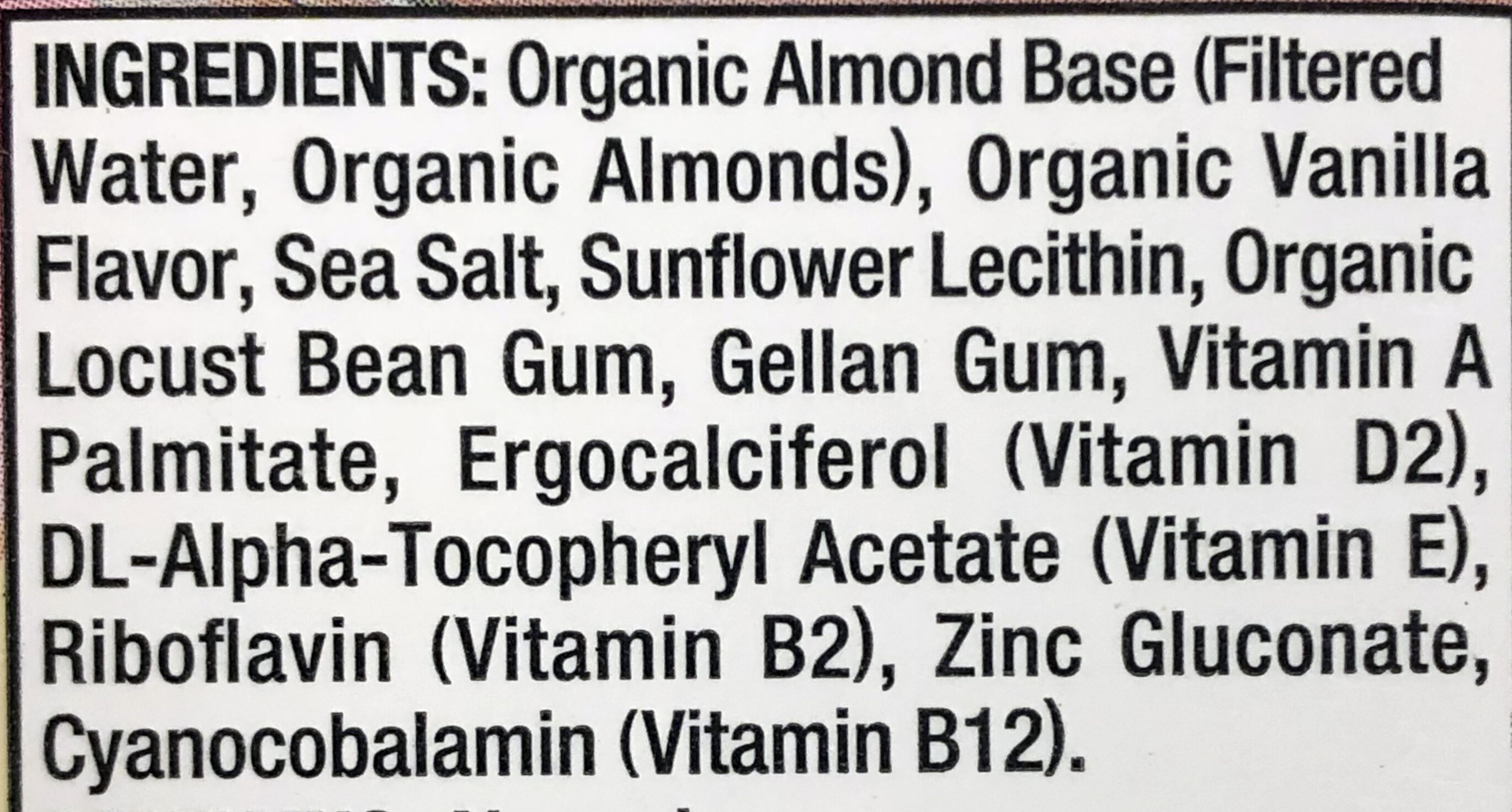 Organic Vanilla Almond Milk - Ingredients
