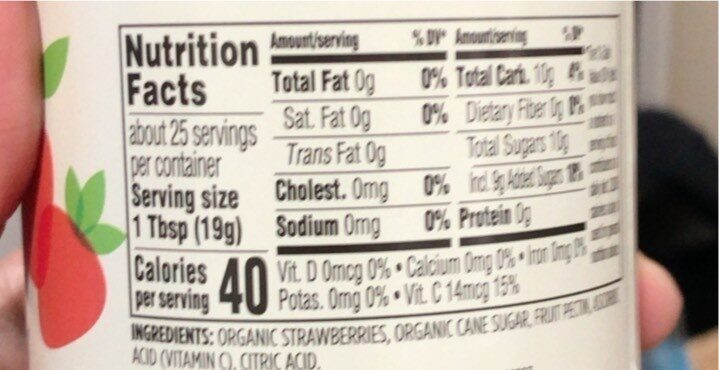 Organic Strawberry Fruit Spread - Nutrition facts
