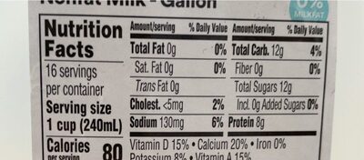Grade A Nonfat Milk - Nutrition facts