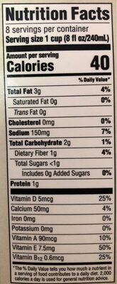 Organic Unsweetened Almond Milk - Tableau nutritionnel - en