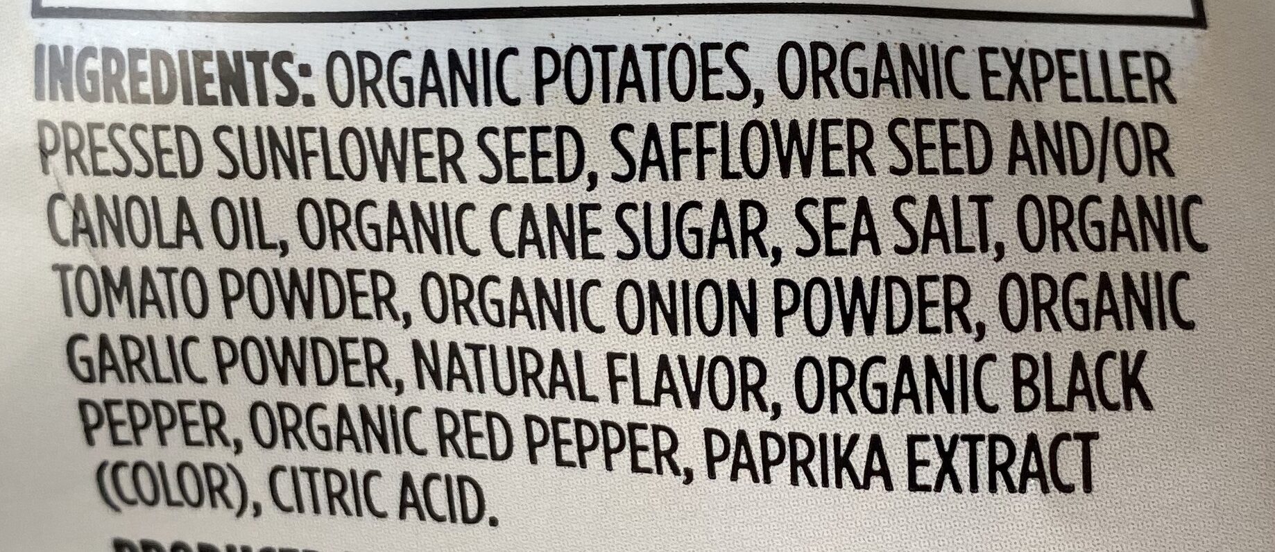 Organic potato chips - Ingredients