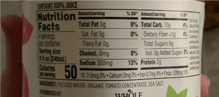 Organic juice from concentrate with sea salt - Nutrition facts