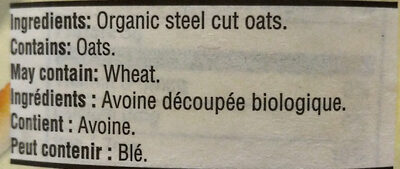 Organic Quick Cook Steel-Cut Oats - Ingrédients