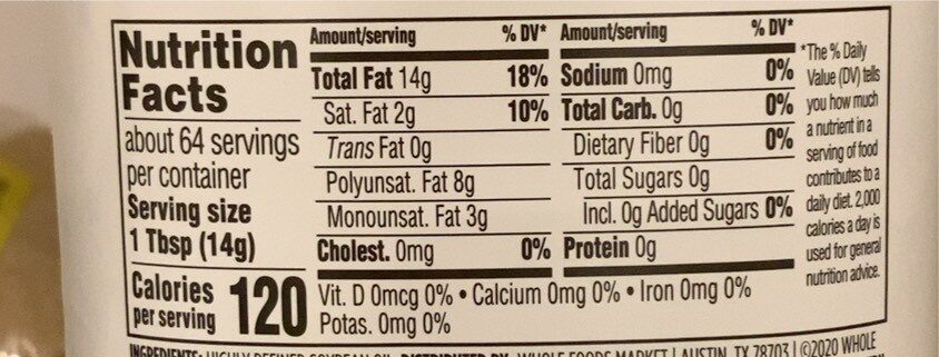 Vegetable oil - Nutrition facts