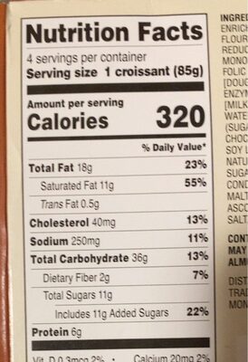 4 Chocolate Croissants - Nutrition facts