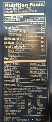 Corn cereal - Nutrition facts
