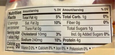Organic American singles - Nutrition facts