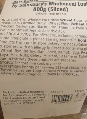 Sainsbury's wholemeal loaf 800g - Product