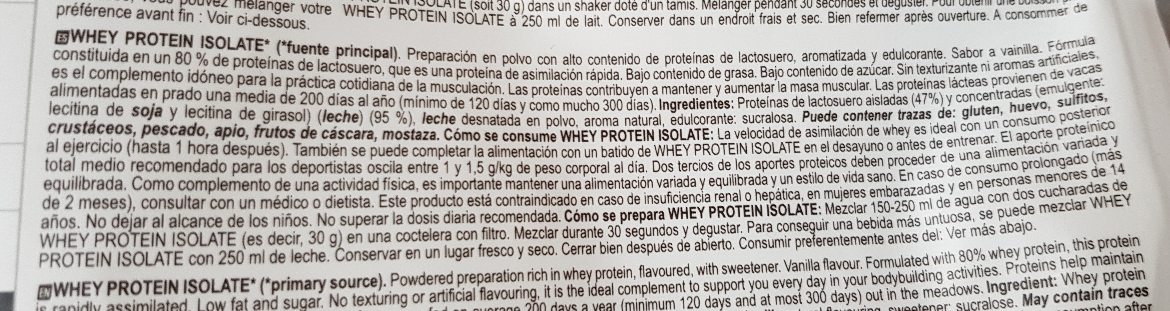 ISOLATE WHEY PROTEIN LOW FAT & SUGAR - Ingredients - es