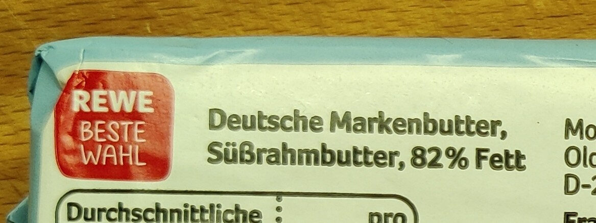 Deutsche Markenbutter aus Weidemilch - Zutaten