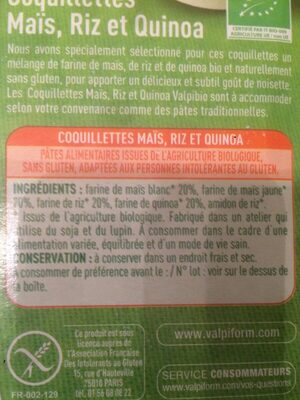 Coquillettes mais riz quinoa - Nutrition facts - fr