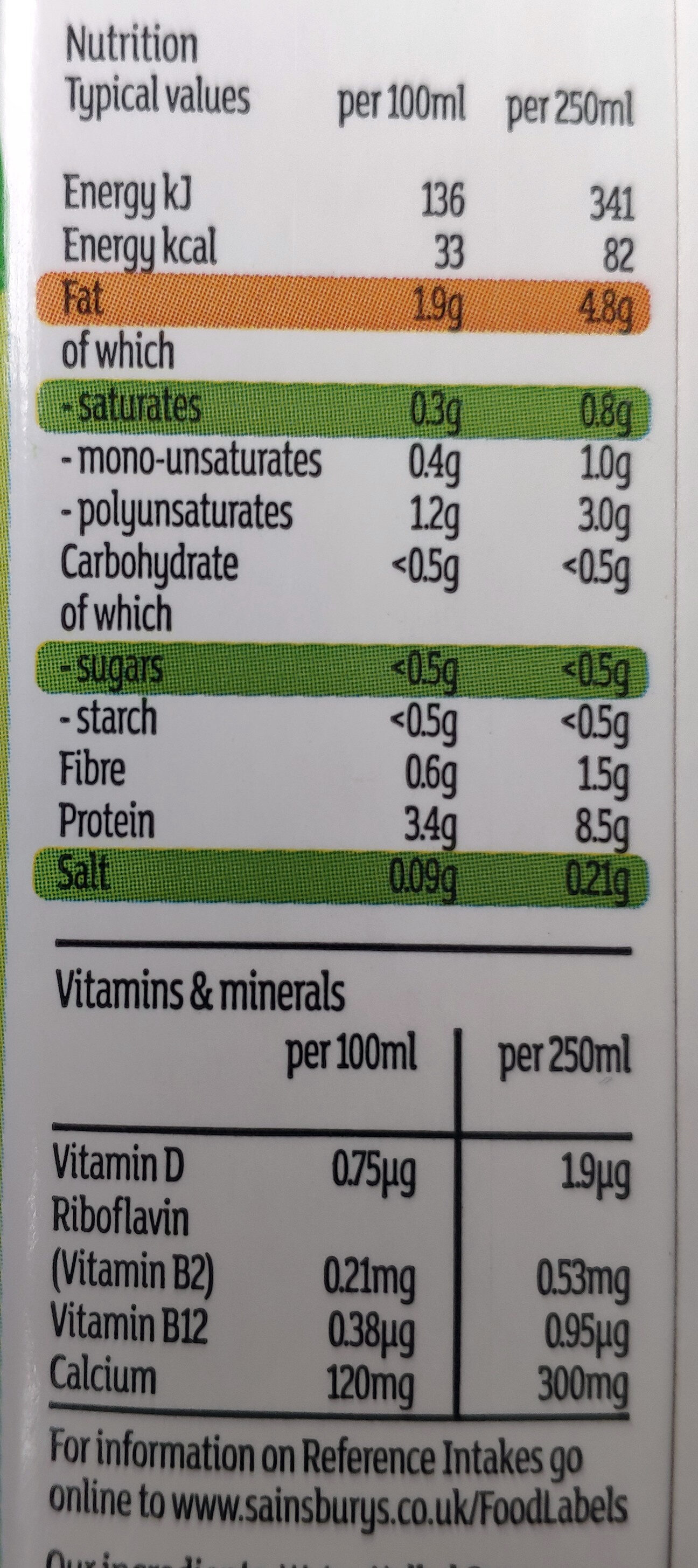 Unsweetened Soya - Nutrition facts