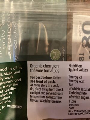 Sainsbury's So Organic Cherry on the Vine Tomatoes - Ingredients - fr