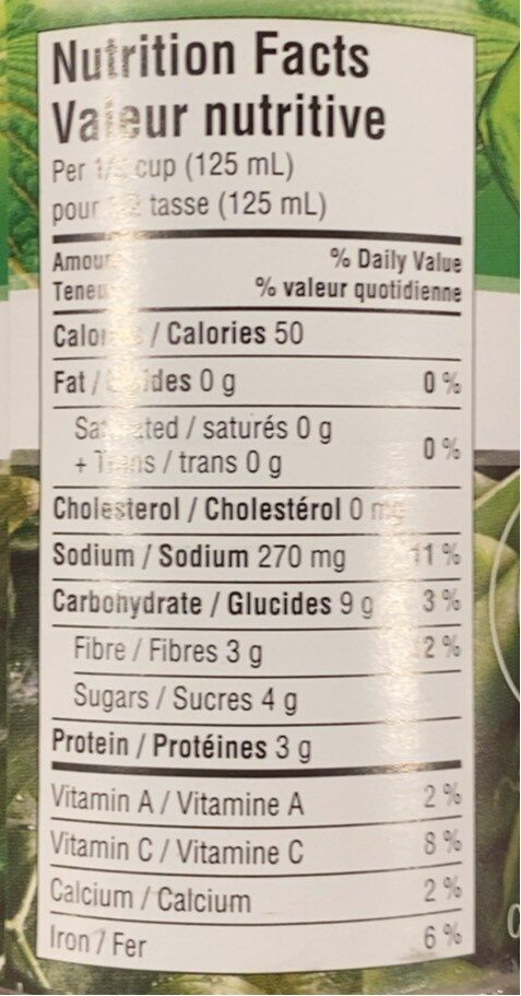 Sweetlet Peas - Tableau nutritionnel