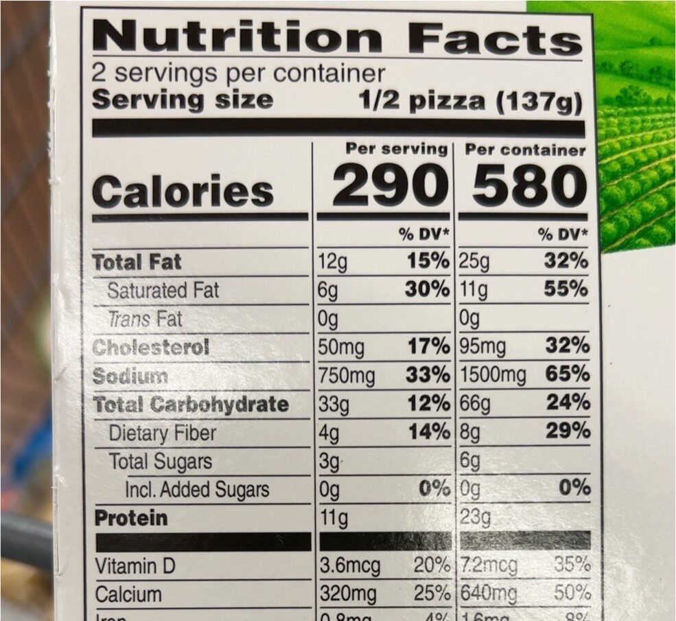 Four cheese pizza with cauliflower crust - Nutrition facts