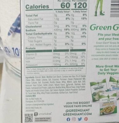 broccoli and cheese sauce - Nutrition facts