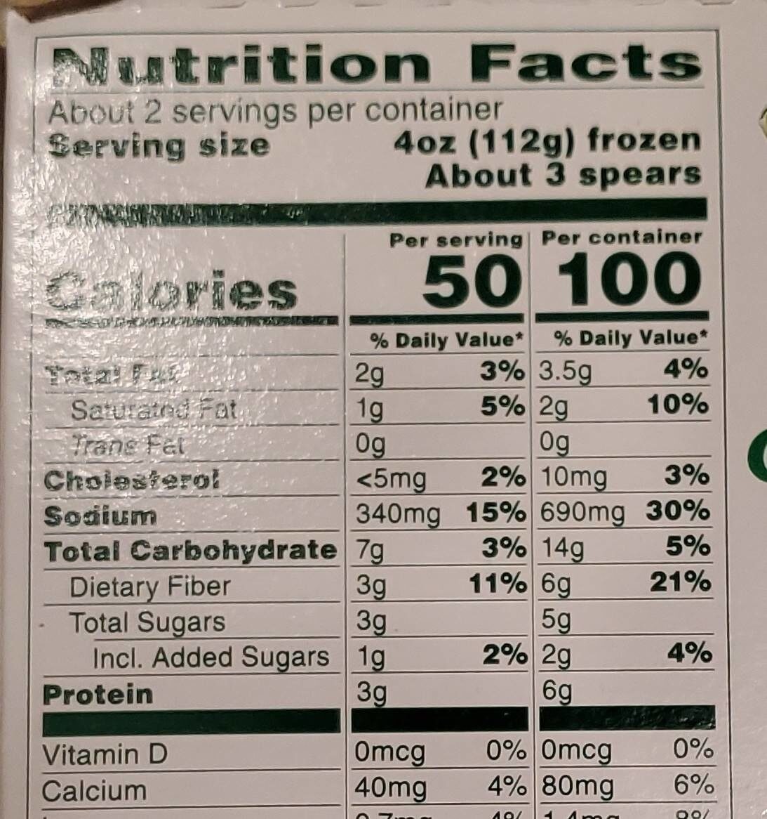 Broccoli Spears & Butter Sauce - Nutrition facts