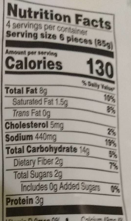 Zucchini tots - Nutrition facts