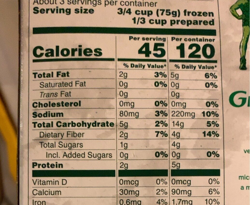 green beans & almonds - Nutrition facts