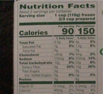Green Giant Healthy Weight Lightly Sauced - Nutrition facts