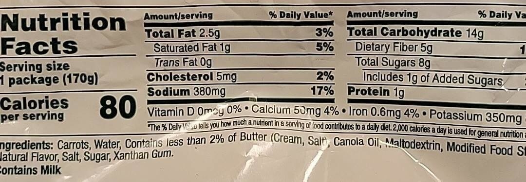 Veggies Selects Carrots & Butter Sauce - Nutrition facts