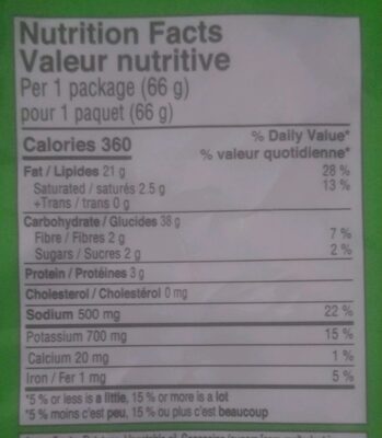 Sour Cream & Onion Potato Chips - Informació nutricional - en