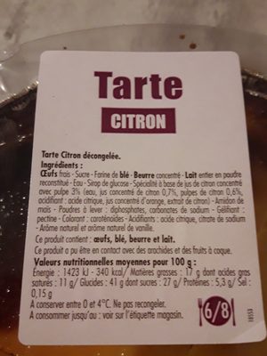 Tarte citron 6 parts - Ingrediënten - fr