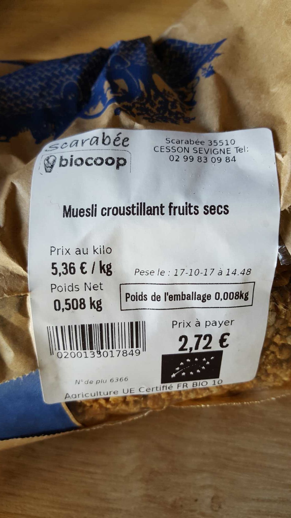Muesli croustillant fruits  secs - Produit