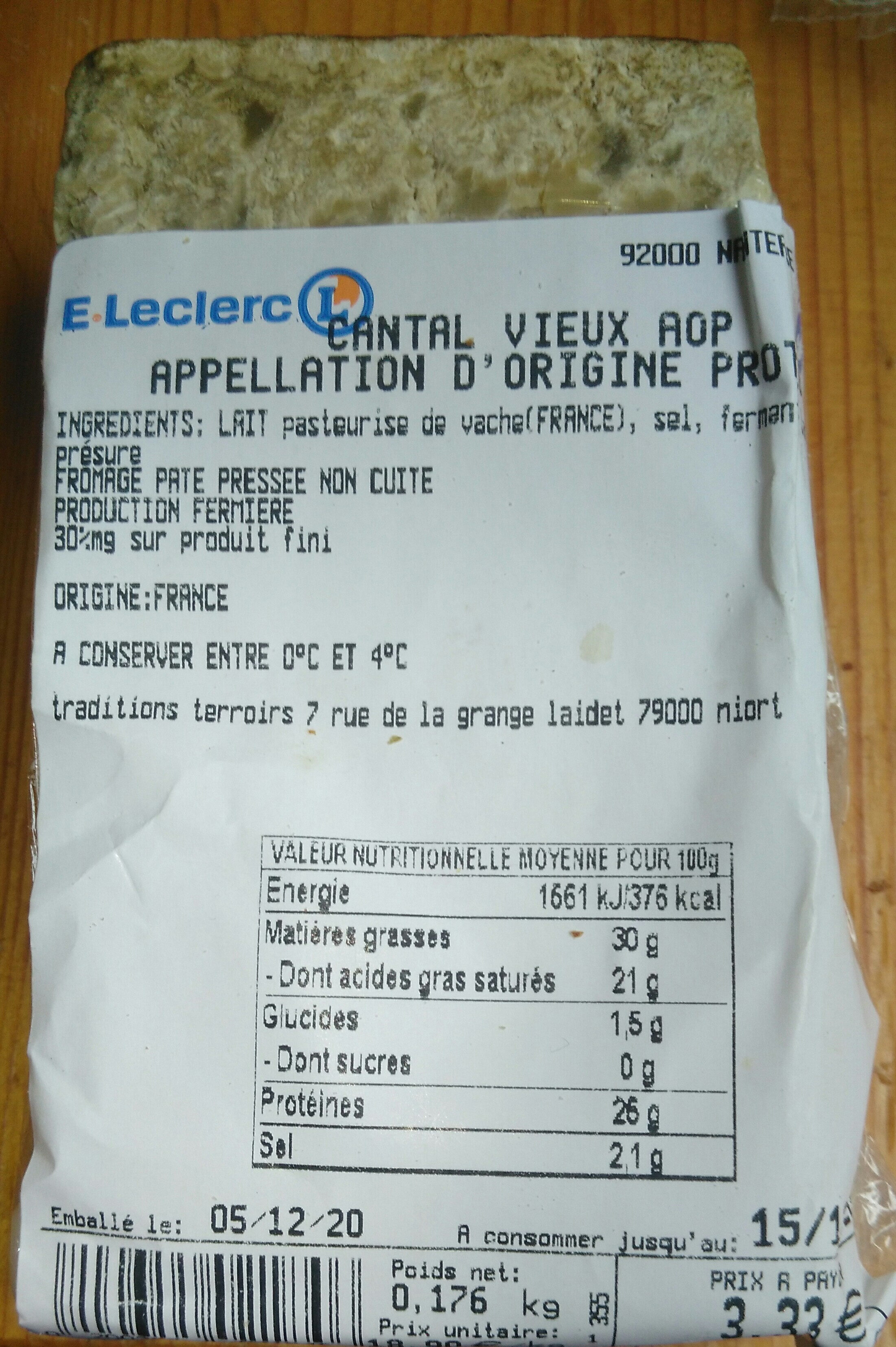 Cantal Vieux AOP - Recycling instructions and/or packaging information - fr