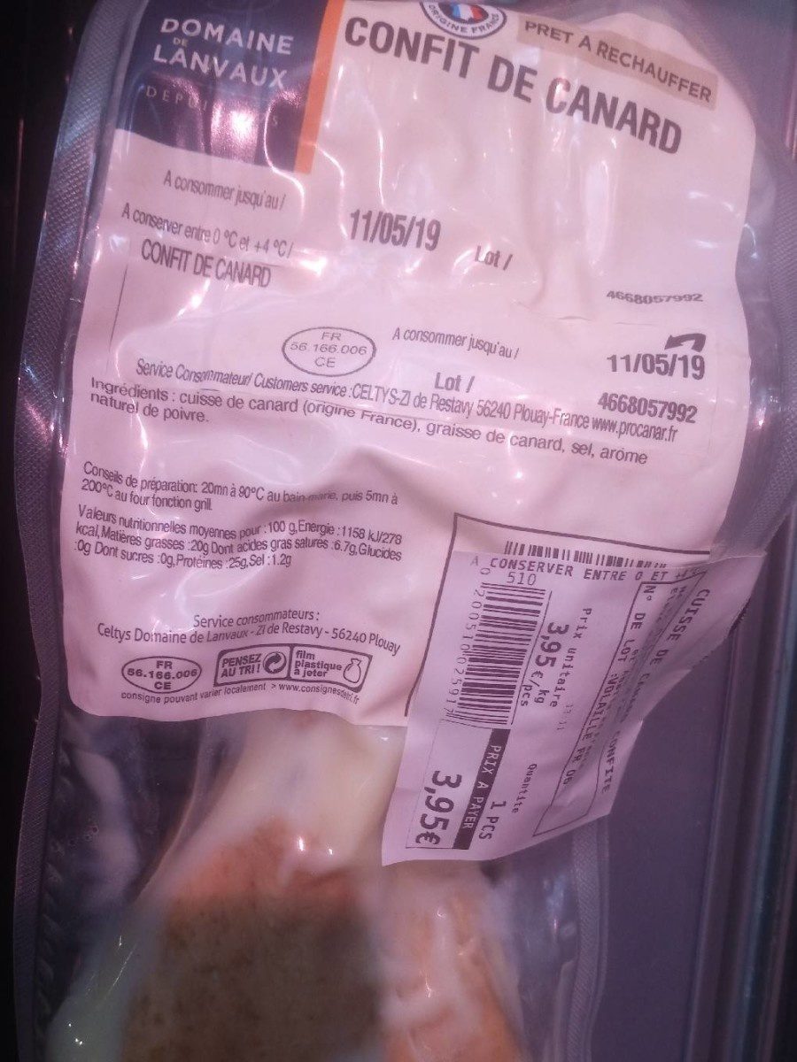 Cuisse de canard confite - Tableau nutritionnel