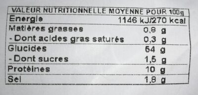 1/2 baguette x5 - Nutrition facts - fr