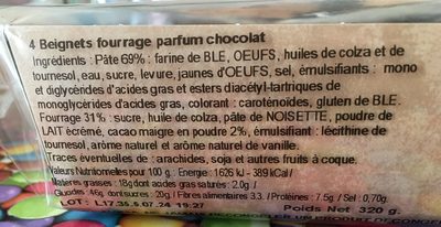 Beignet chocolat - Ingrédients